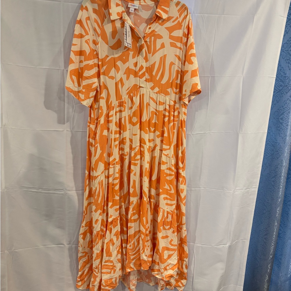 Orange and White Patterned Dress BoHo style. Light and airy